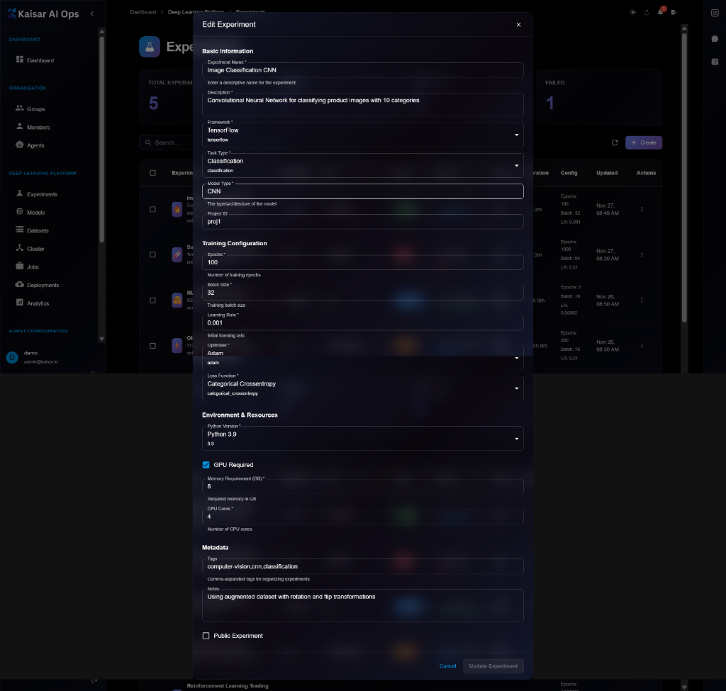 Edit Experiment Form