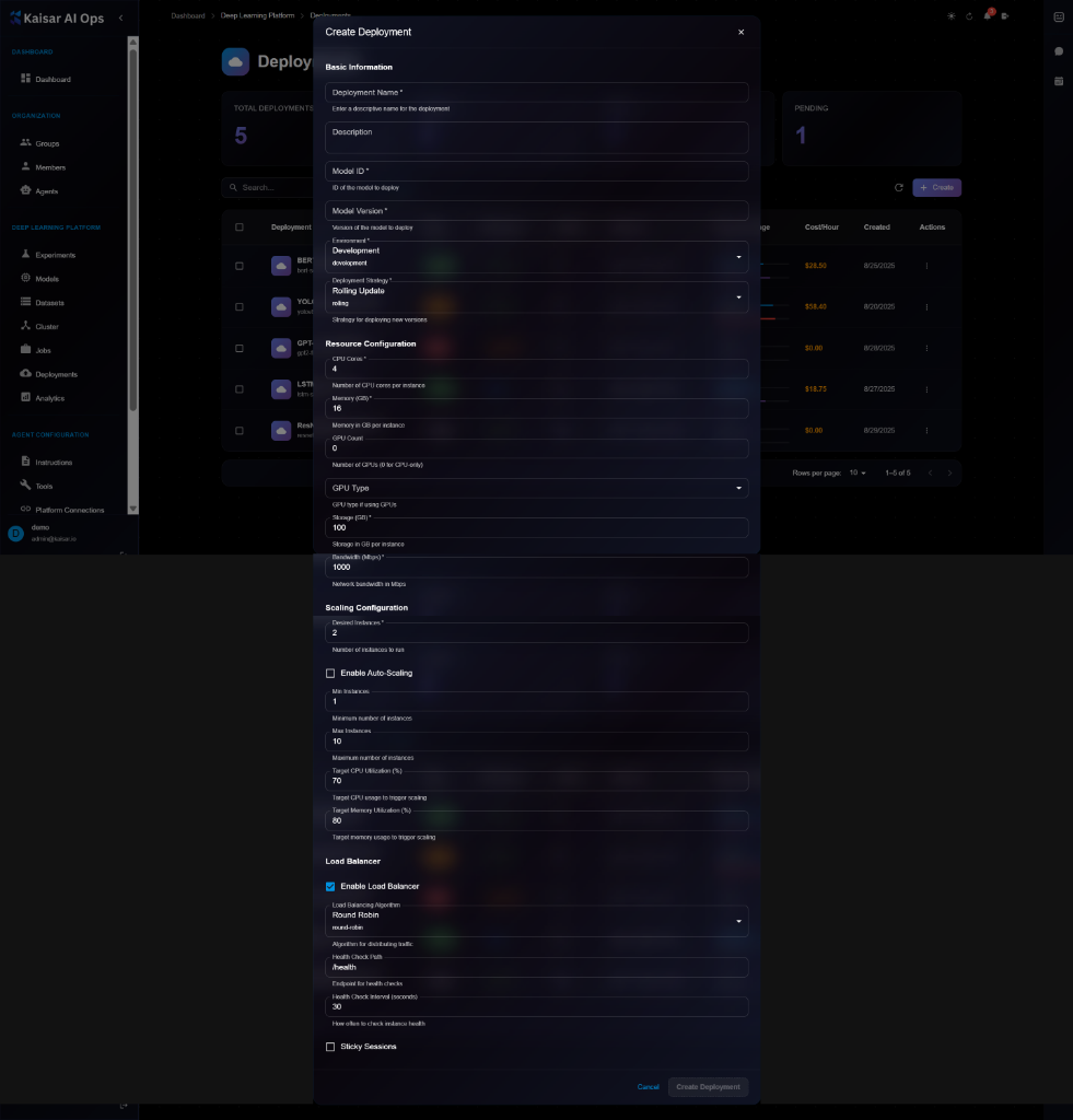 Create Deployment Form