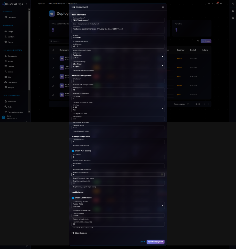Edit Deployment Form
