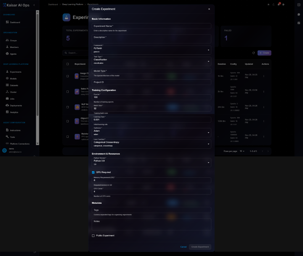 Create Experiment Form